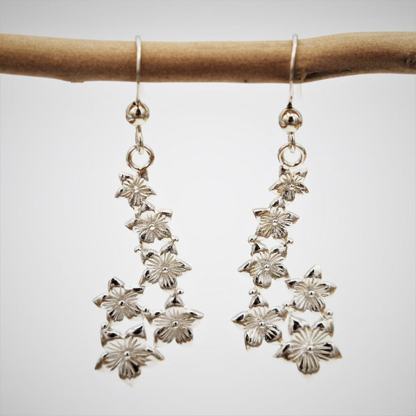 Silver Flowers Hook Earrings