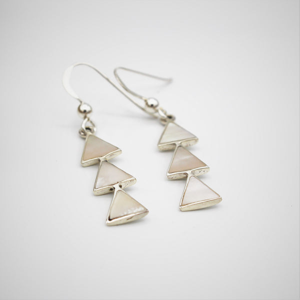 Silver and Shell Triangle Hook Earrings
