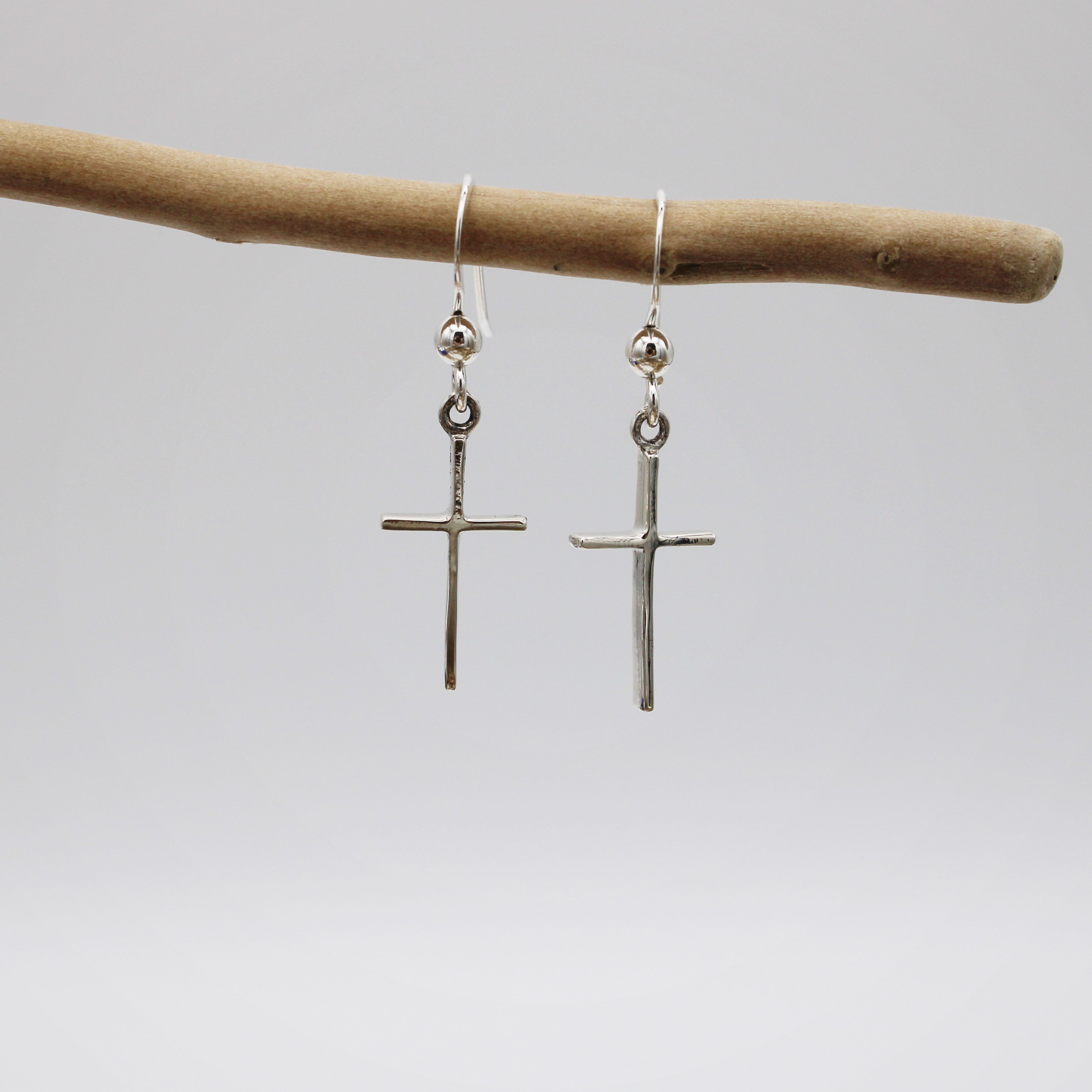 Silver Cross Hook Earrings