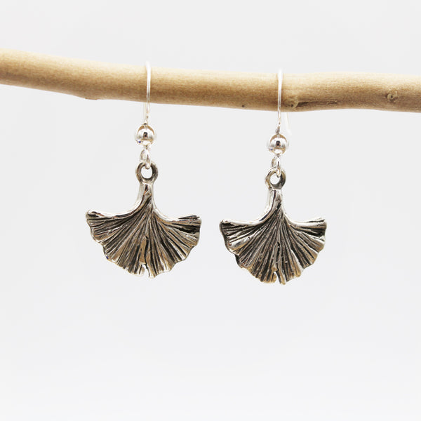 Silver Ginkgo Leaf Hook Earrings