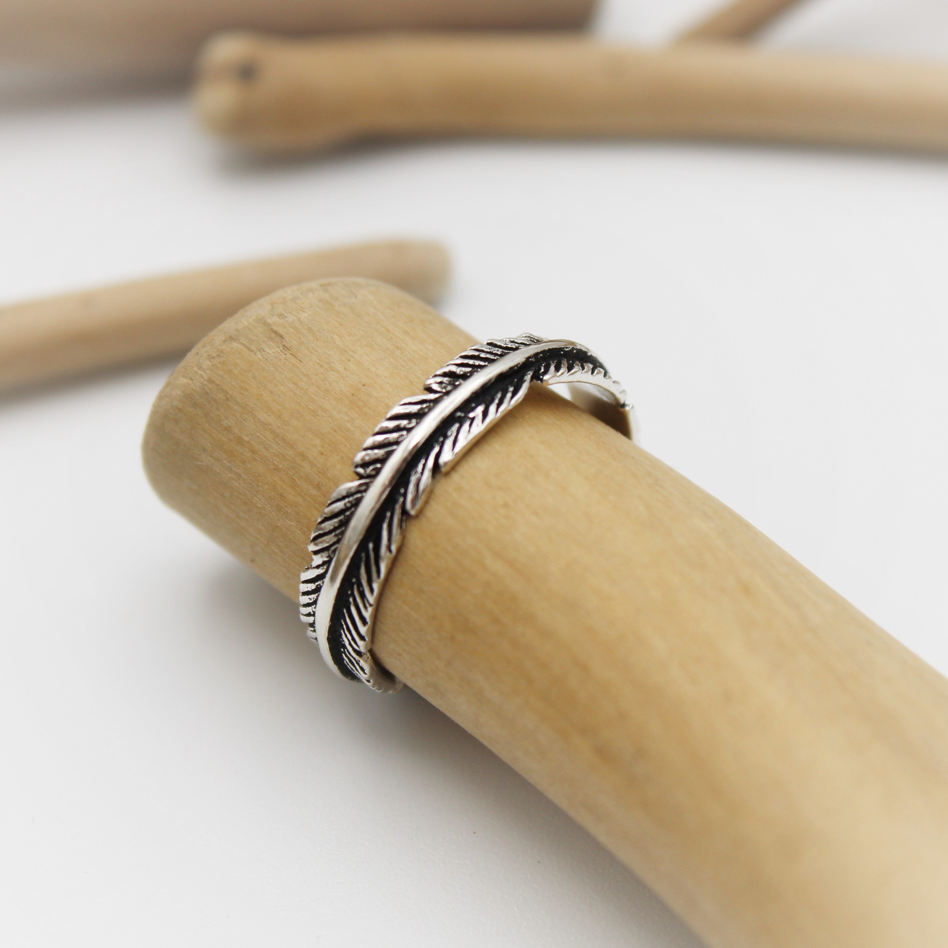 Adjustable Silver Feather Ring