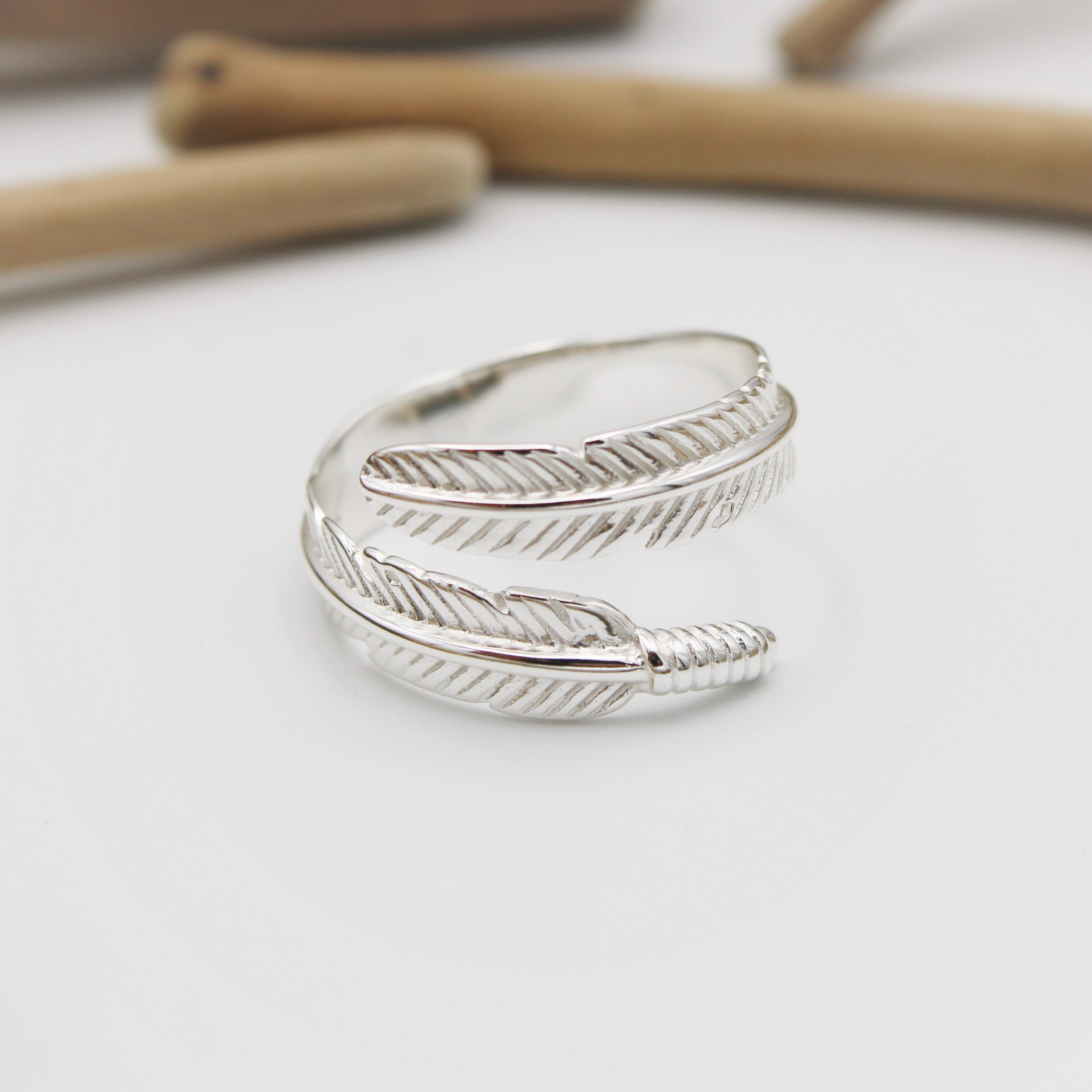Silver Adjustable Feather Ring