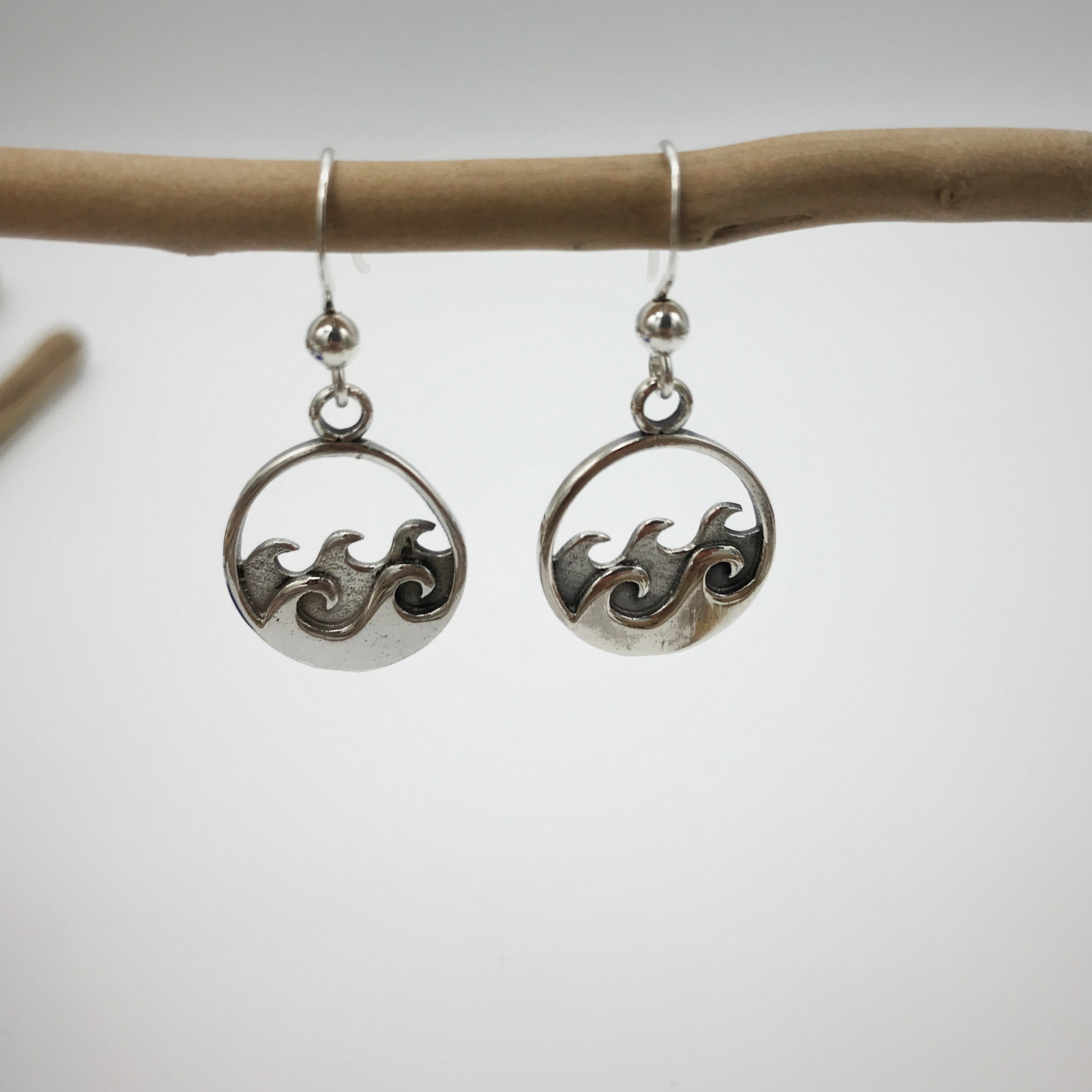 Silver Sea Circle Hook Earrings