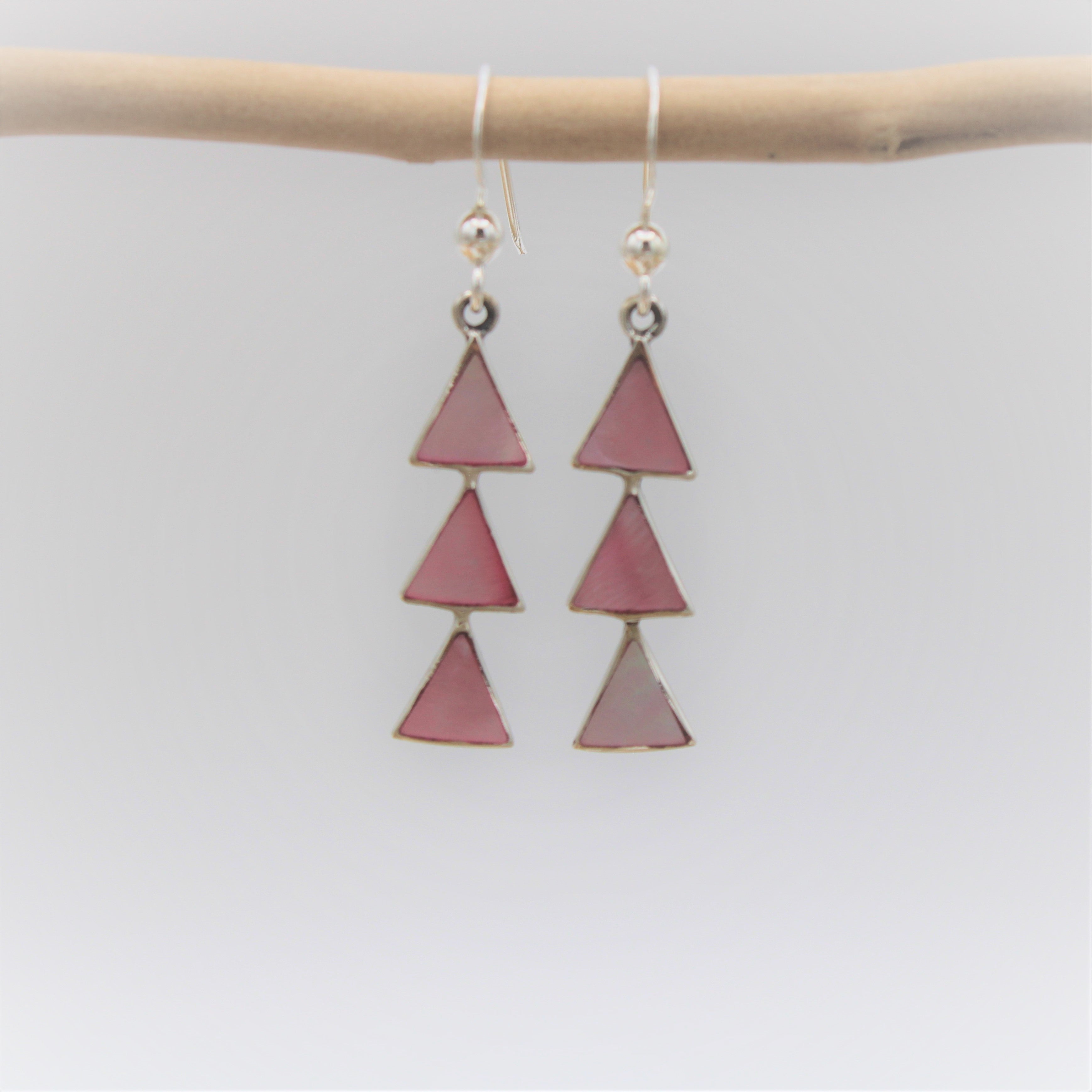 Silver and Shell Triangle Hook Earrings