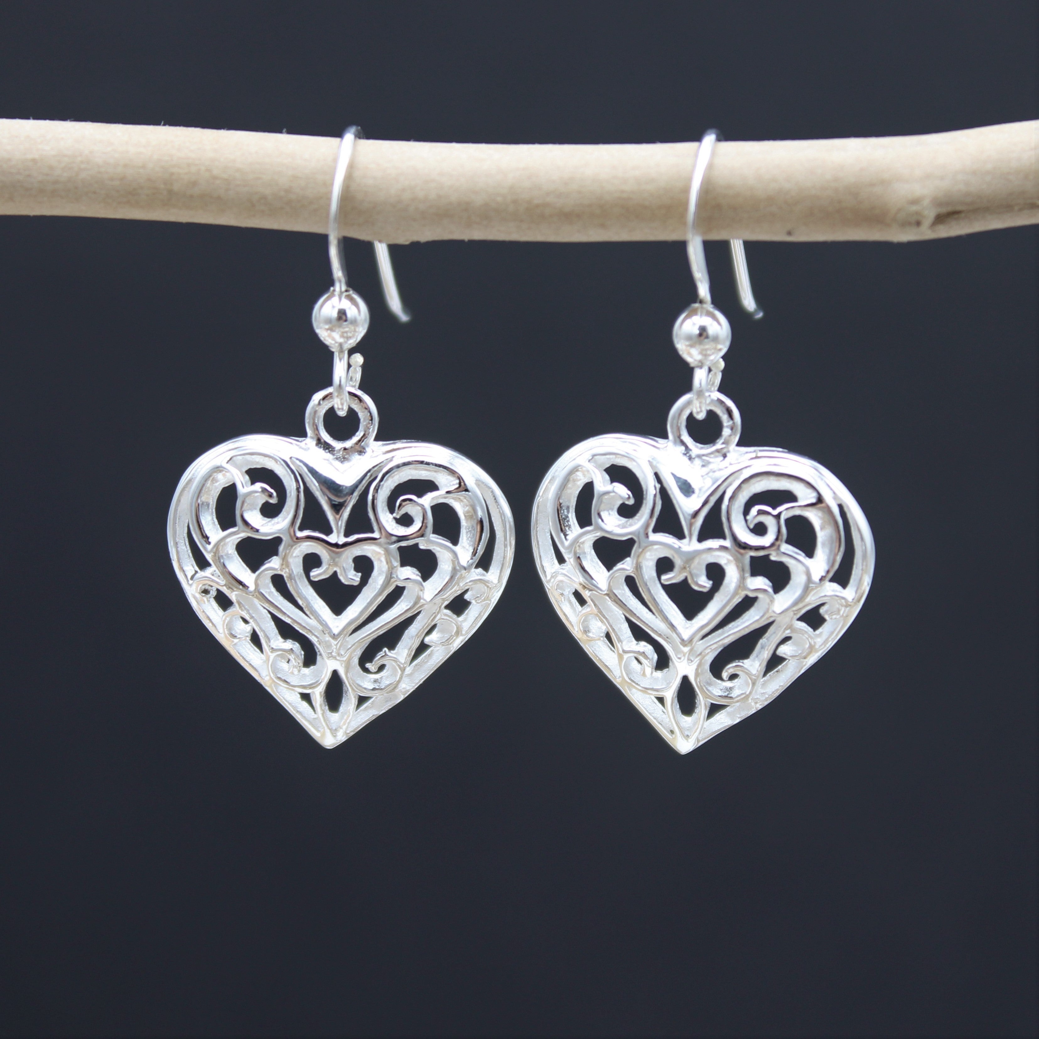 Silver Heart Hook Earrings
