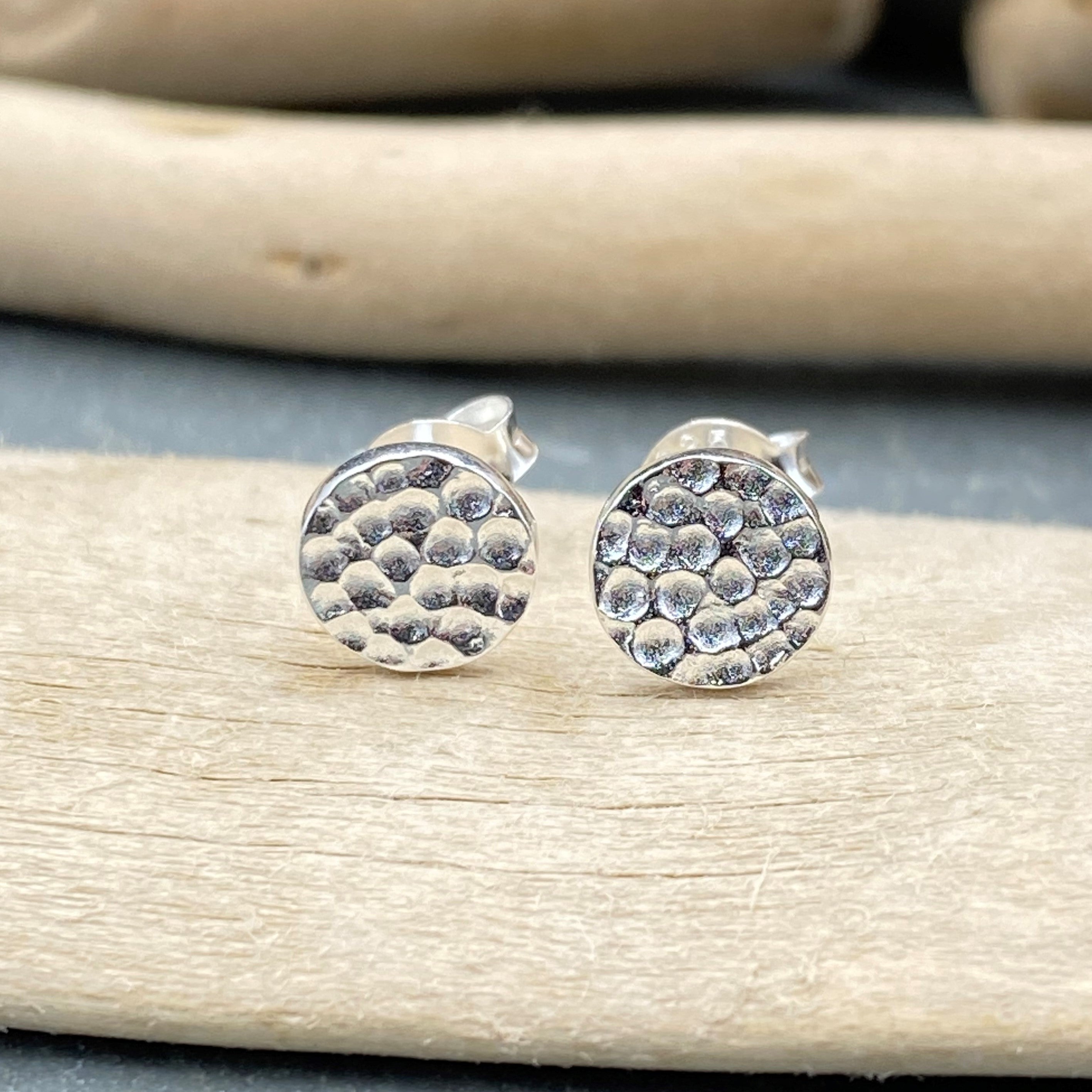 Silver Circle Hammered Stud Earrings