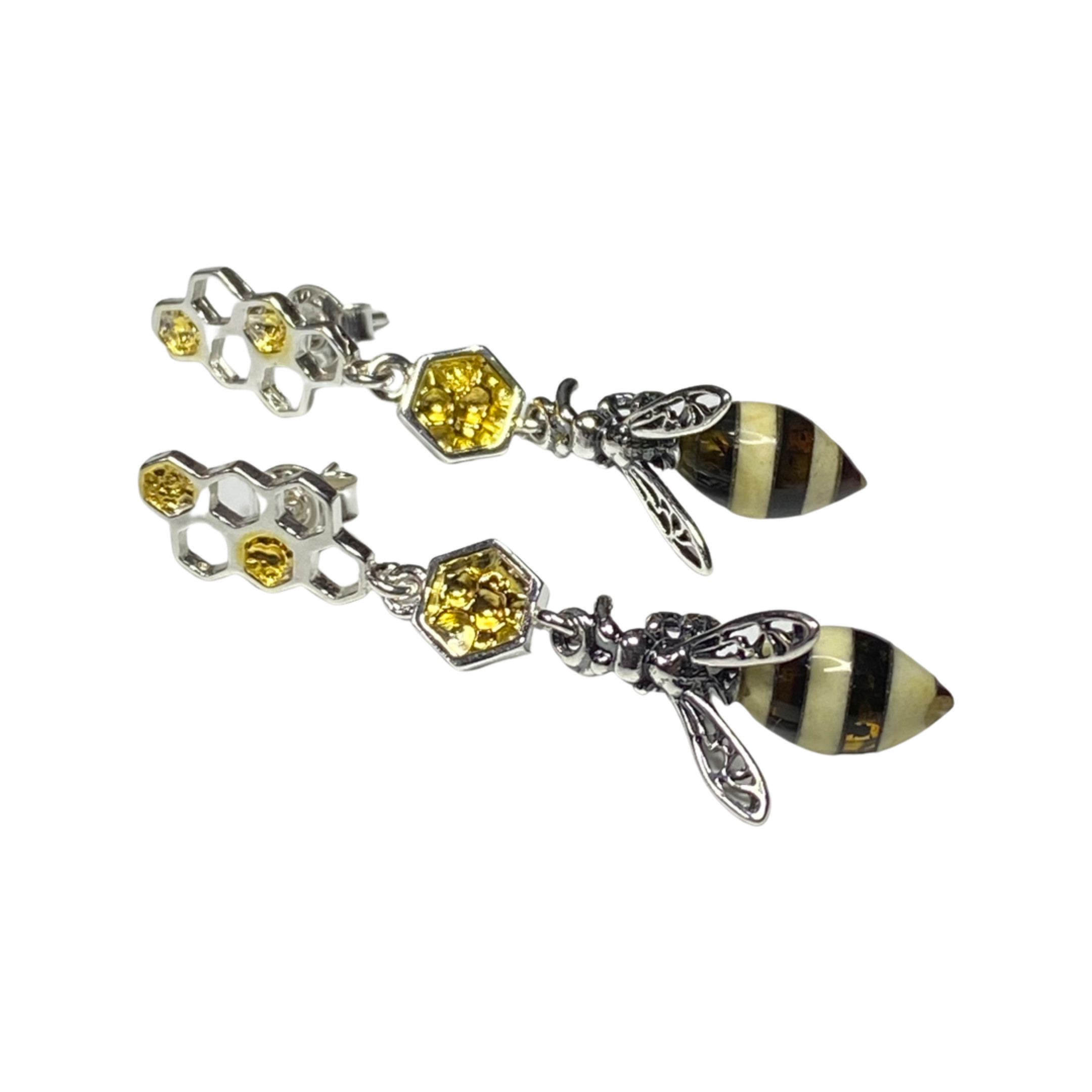 Honeycomb and Bee Earrings
